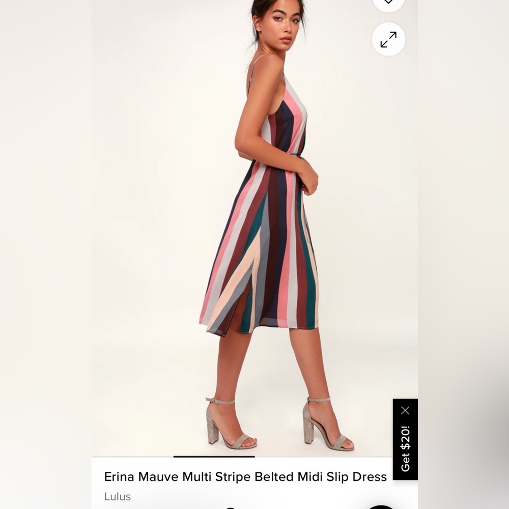 LULUS Erin Muave Multi stripe belted midi slip dress - Picture 4 of 9